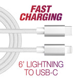 6' Braided Lightning to USB-C Fast Cable | White