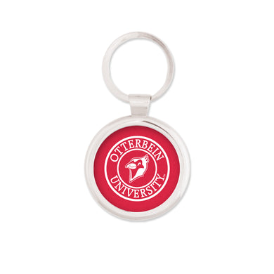 Silver Maverick Round Key Tag Red