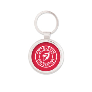 Silver Maverick Round Key Tag Red