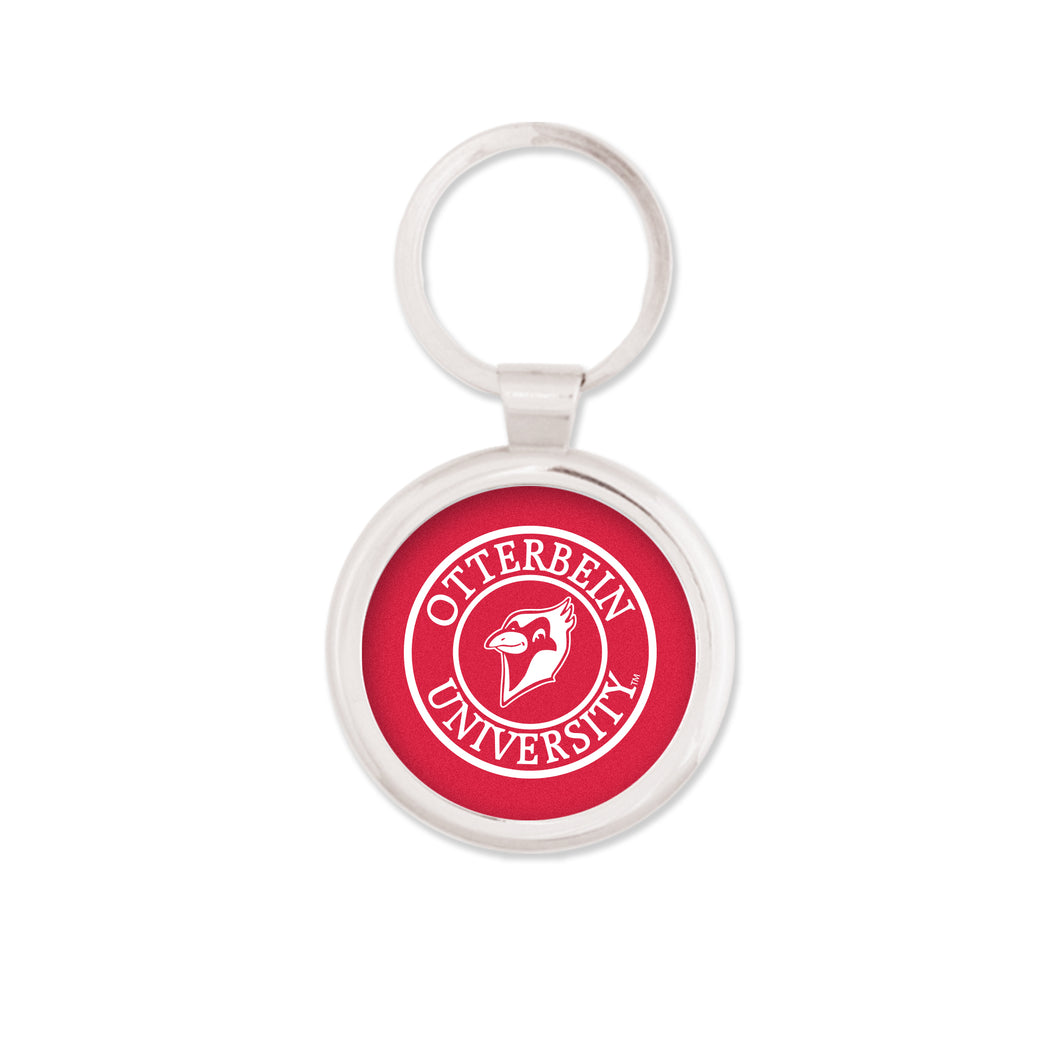 Silver Maverick Round Key Tag Red